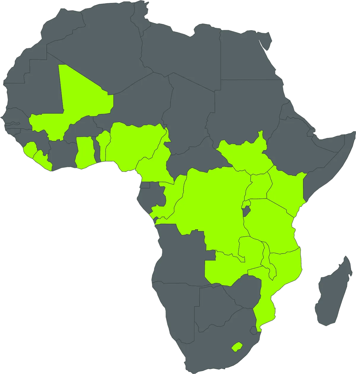Map of Africa highlighting the countries where betPawa operates