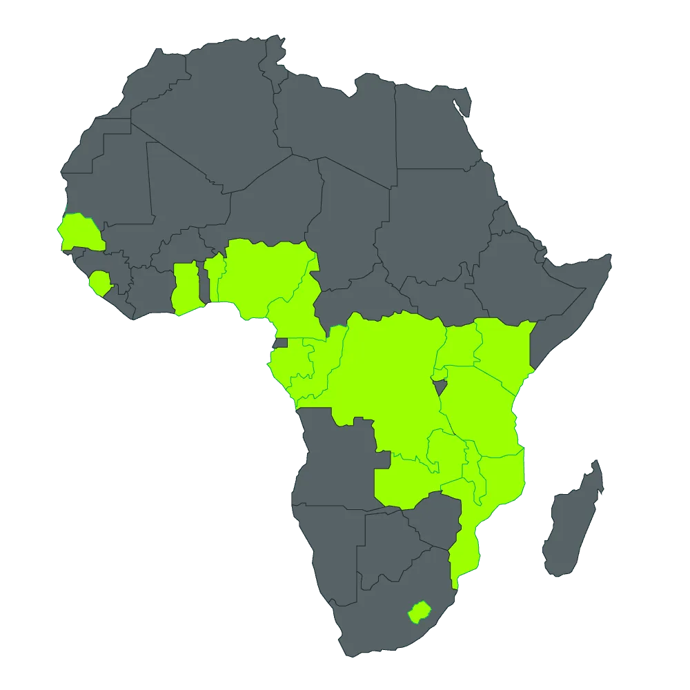 Map of Africa highlighting the countries where betPawa operates